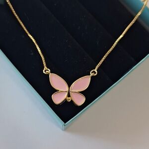 Pink enamel butterfly necklace